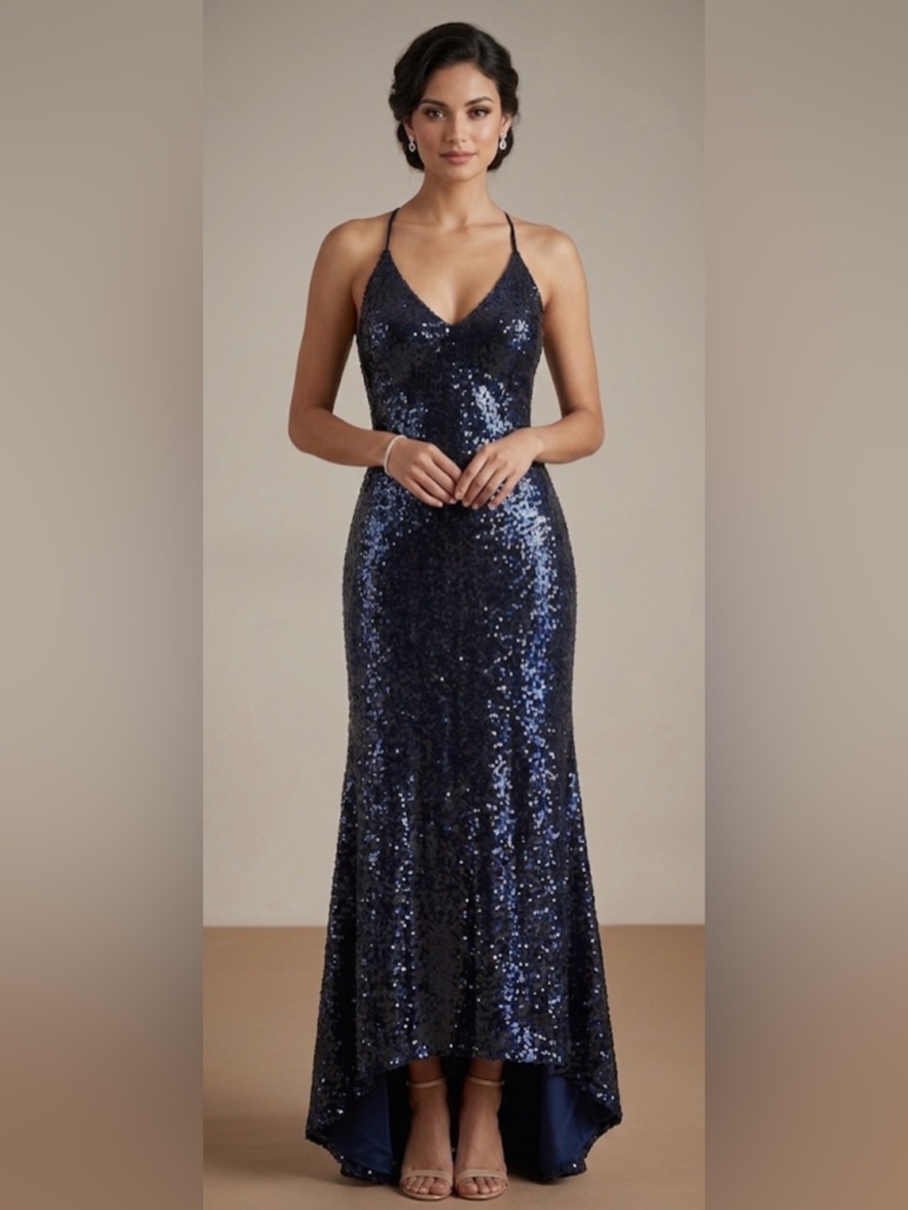 Club L London Navy Sequin Maxi Dress